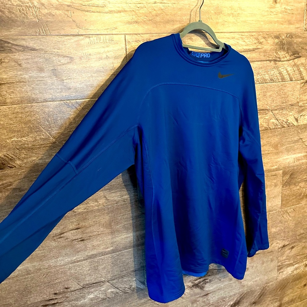 Nike Pro Combat Hyperwarm Lite Long Sleeve Compression Shirt Blue XL